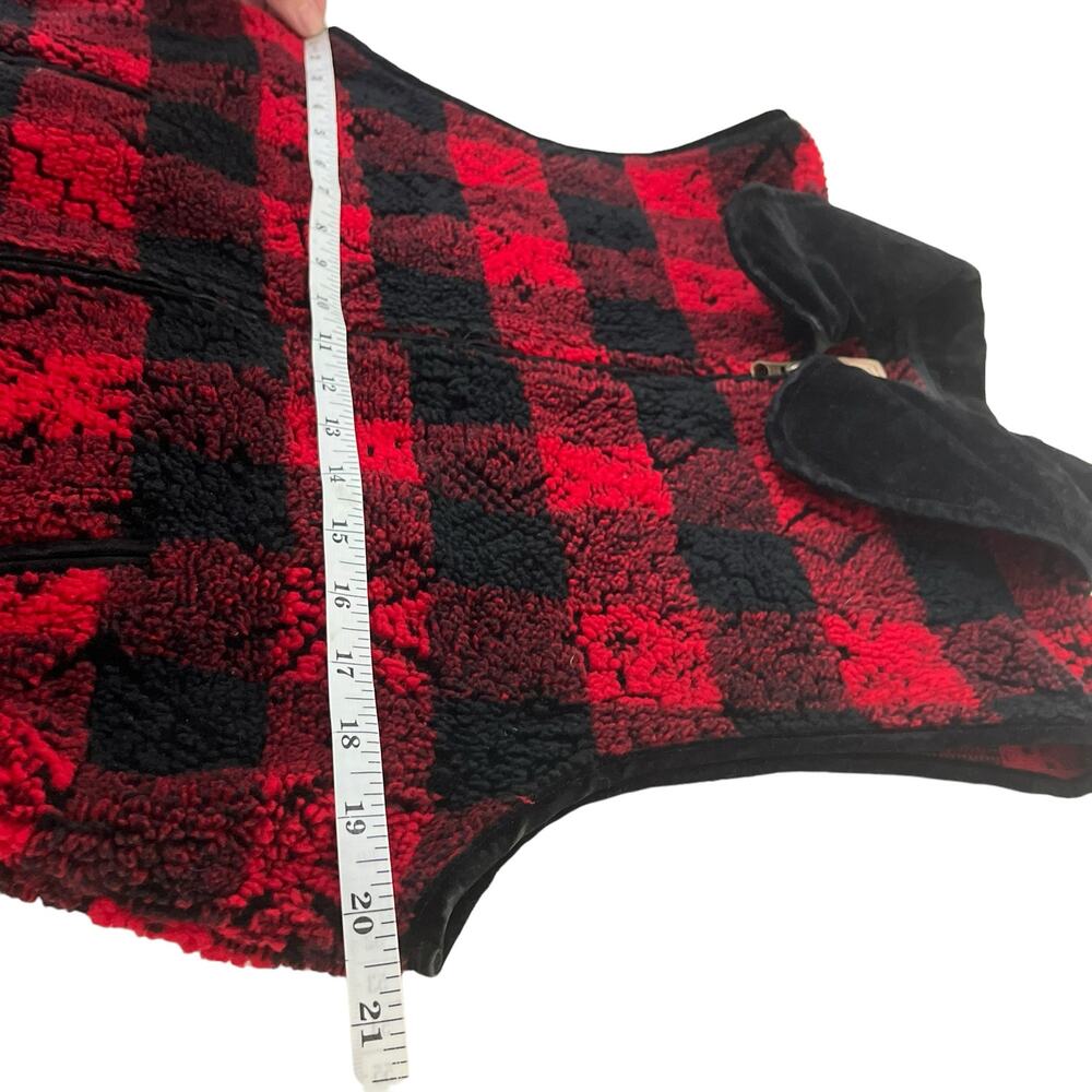 Woolrich Fleece Vest Buffalo Check Women’s Sz M Collar Zip Red Black Outerwear - Picture 11 of 12